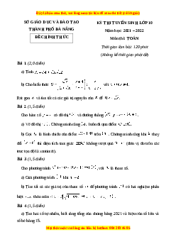 Đề chính thức Toán vào 10 TP Đà Nẵng năm 2021 - 2022