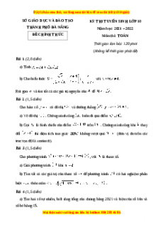 Đề chính thức Toán vào 10 TP Đà Nẵng năm 2021 - 2022