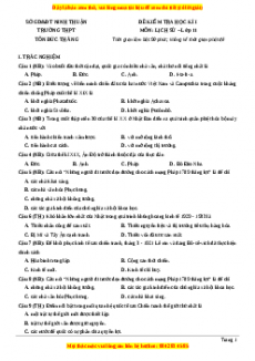 Đề thi cuối kì 1 Lịch sử 11 trường THPT Tôn Đức Thắng - Ninh Thuận