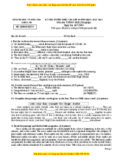 Đề thi vào 10 Tiếng Anh chính thức năm 2022 - 2023 (Đề 28)