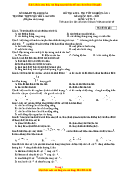 Đề thi thử Vật lí trường Chuyên Lam Sơn - Thanh Hóa lần 1 năm 2023