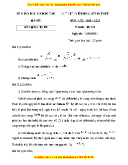 Đề chính thức Toán vào 10 Hà Nội năm 2021 - 2022