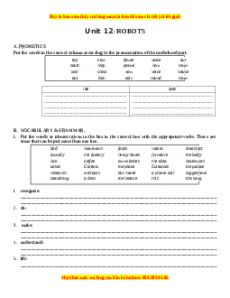 Bài tập Unit 12: ROBOTS - Giáo viên Lưu Hoằng Trí đầy đủ đáp án