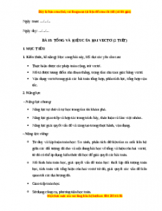 Giáo án Tổng và hiệu của hai vecto Toán 10 Kết nối tri thức