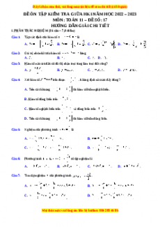 Đề thi giữa kì 1 Toán 11 năm 2022 - 2023 - Đề 17