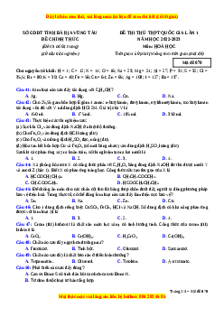 Đề thi thử Hóa học Sở Bà Rịa Vũng Tàu lần 1 năm 2023