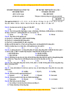 Đề thi thử Hóa học Sở Bà Rịa Vũng Tàu lần 1 năm 2023