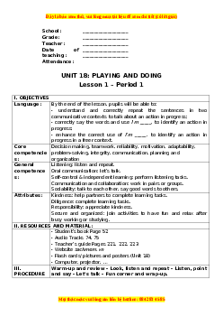 Giáo án Unit 18 Tiếng anh 3 global success