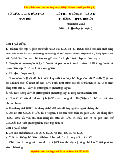 Đề thi vào 10 môn Hóa học năm 2023 - Trường THPT Chuyên Nam Định