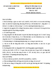 Đề thi vào 10 môn Hóa học năm 2023 - Trường THPT Chuyên Nam Định