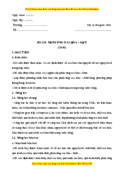 Giáo án Bài 15: Phản ứng oxy hóa - khử Hóa học 10 Kết nối tri thức