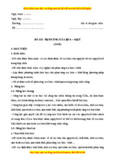Giáo án Bài 15: Phản ứng oxy hóa - khử Hóa học 10 Kết nối tri thức