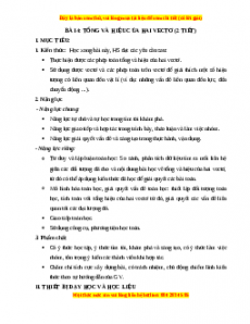Giáo án Tổng và hiệu của hai vecto Toán 10 Cánh diều