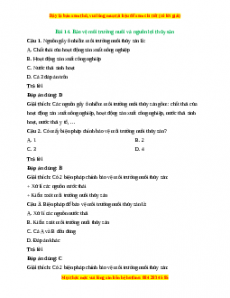 Trắc nghiệm Bài 14: Bảo vệ môi trường nuôi và nguồn lợi thuỷ sản