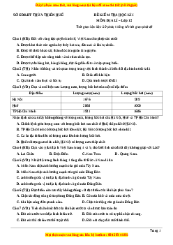 Đề thi học kì 1 Địa lý 12 năm 2023 sở GD và ĐT Thừa Thiên Huế