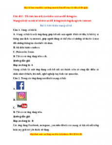 Trắc nghiệm Chủ đề C: Tổ chức lưu trữ, tìm kiếm và trao đổi thông tin Tin học 7 Cánh diều