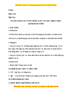Giáo án Ứng dụng thực tế các tỉ số lượng giác của góc nhọn. Thực hành ngoài trời Toán 9 Học kì 1