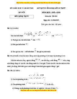 Đề chính thức Toán vào 10 Hà Nội năm 2015 - 2016