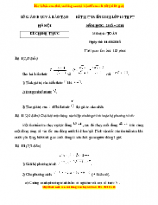 Đề chính thức Toán vào 10 Hà Nội năm 2015 - 2016