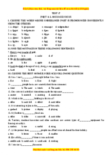 Test 17 - Bộ đề bồi dưỡng học sinh giỏi tiếng Anh toàn diện lớp 6 - Giáo viên Linh Đan