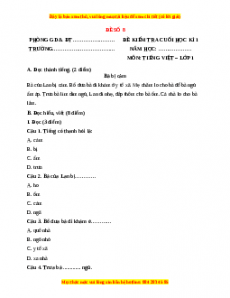 Đề thi Tiếng Việt lớp 1 Học kì 1 Cánh diều (Đề 8)
