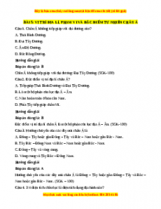 Trắc nghiệm Bài 5: Vị trí địa lí, phạm vi và đặc điểm tự nhên của Châu Á