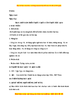 Giáo án Rút gọn biểu thức chưa căn thức bậc hai Toán 9 Học kì 1