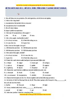 Đề thi giữa kì 2 Tiếng Anh 7 ilearn smart world năm 2022 - 2023 (Đề 2)