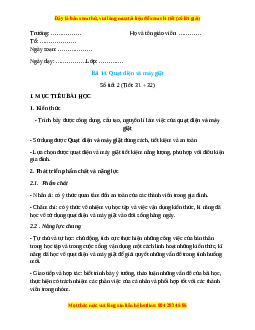 Giáo án Công nghệ 6 Bài 14 (Cánh diều): Quạt điện và máy giặt
