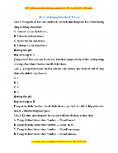 Trắc nghiệm Bài 4: Định dạng hiển thị dữ liệu số