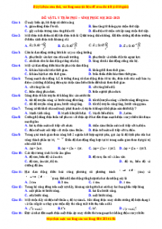 Đề thi thử Vật lí trường Trần Phú - Vĩnh Phúc năm 2023