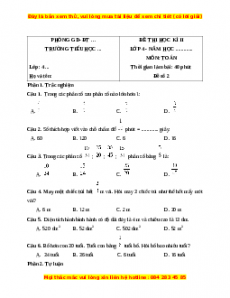 Đề thi Toán lớp 4 cuối kì 2 năm 2023 (Đề 63)