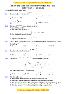 Đề thi giữa kì 1 Toán 11 năm 2022 - 2023 - Đề 4