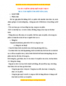 Giáo án Mĩ thuật 1 Cánh diều Tạo khối cùng đất nặn