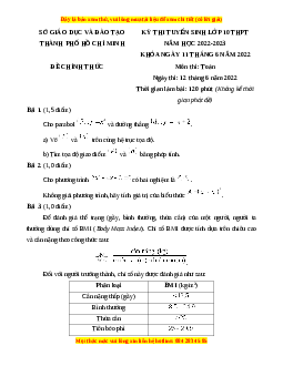 Đề chính thức Toán vào 10 TP Hồ Chí Minh năm 2022 - 2023