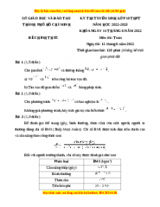 Đề chính thức Toán vào 10 TP Hồ Chí Minh năm 2022 - 2023