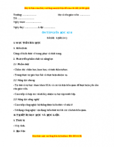 Giáo án Công nghệ 6 Ôn tập giữ học kì 2 (Kết nối tri thức)