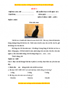 Đề thi Tiếng Việt lớp 1 Học kì 1 Chân trời sáng tạo (Đề 9)