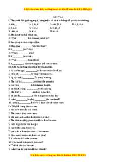 Học kỳ 2: Phần 1 Các bài tập theo từng đơn vị bài học - Unit 14- Giáo viên Mai Lan Hương đầy đủ đáp án