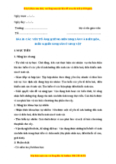 Giáo án Bài 38 Sinh học 7 Chân trời sáng tạo (2024): Các yếu tố ảnh hưởng đến sinh sản và điều hòa, điều khiển sinh sản ở sinh vật