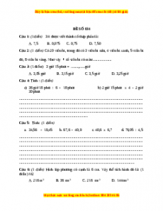 Bộ đề thi Toán 5 học kì 2 năm 2022 - 2023 - Đề 34