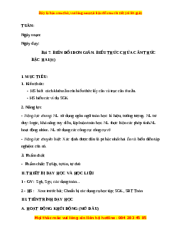 Giáo án Biến đổi đơn giản biểu thức chứa căn thức bậc hai (Tiếp theo) Toán 9 Học kì 1