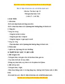 Giáo án Tin học 10 Bài 23( Kết nối tri thức): Một số lệnh làm việc với dữ liệu danh sách
