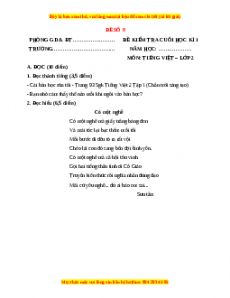 Đề thi học kì 1 Tiếng Việt lớp 2 Chân trời sáng tạo - Đề 9