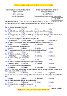 Đề thi thử Hóa Học trường Lê Xoay lần 4 năm 2023