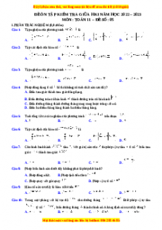 Đề thi giữa kì 1 Toán 11 năm 2022 - 2023 - Đề 5