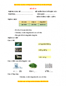 Đề thi Tiếng Việt lớp 1 Học kì 1 Chân trời sáng tạo (Đề 29)