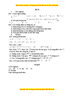 Đề thi giữa kì 1 Toán 8 năm 2023 - Đề 25