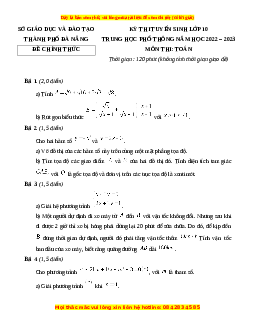 Đề chính thức Toán vào 10 TP Đà Nẵng năm 2022 - 2023