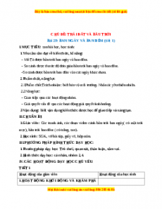 Giáo án TNXH 1 Chân trời sáng tạo Ban ngày và ban đêm